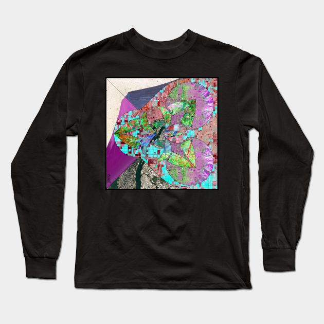 hazard city in lidar collage arts in ecopop pattern Long Sleeve T-Shirt by jorge_lebeau